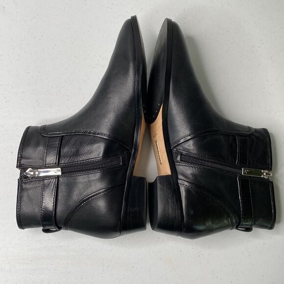 Louise et Cie Black Leather Zora Ankle Booties Low Stack Heel Almond Toe Buckle - Picture 13 of 16